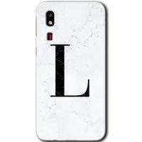 Potkal Hediye Fabrikası Samsung Galaxy A2 Core Kılıf HD Desen Baskılı Arka Kapak - Beyaz Mermer Desenli L Harfi