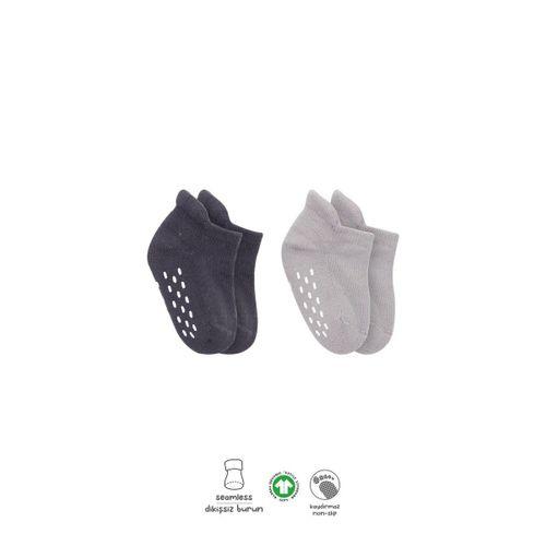 Bistyle Bistyle 2'Li Altı Havlu Sneakers Kaymaz Çorap 20501 Gri-Antrasit