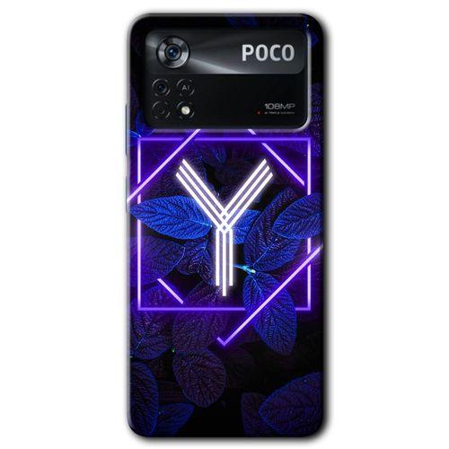 Potkal Hediye Fabrikası Poco x4 Pro Kılıf HD Desen Baskılı Arka Kapak - Dark Neon Yaprak Y Harfi