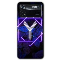 Potkal Hediye Fabrikası Poco x4 Pro Kılıf HD Desen Baskılı Arka Kapak - Dark Neon Yaprak Y Harfi