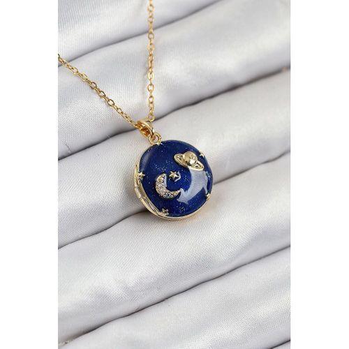 316L Çelik Zirkon Taşlı Açılabilr Kapaklı Gezegen Model Gold Renk Kadın Kolye