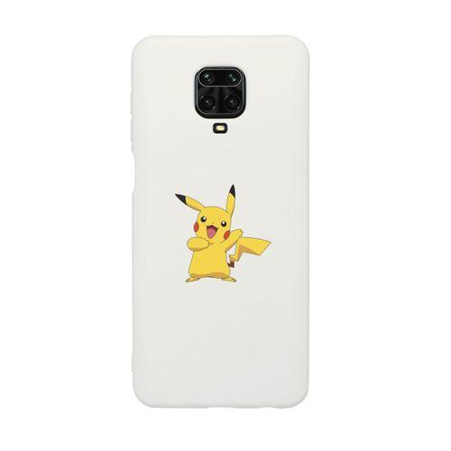 Xiaomi Redmi Note 9S Pikaçu Desenli Premium Silikonlu Beyaz Telefon Kılıfı