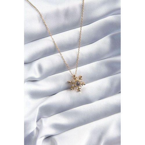 316L Çelik Gold Renk Zirkon Taşlı Kar Tanesi Projeksiyon Model Kadın Kolye