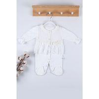 Gofralı Fransız Güpürlü % 100 Pamuk Kız Bebek Tulumu