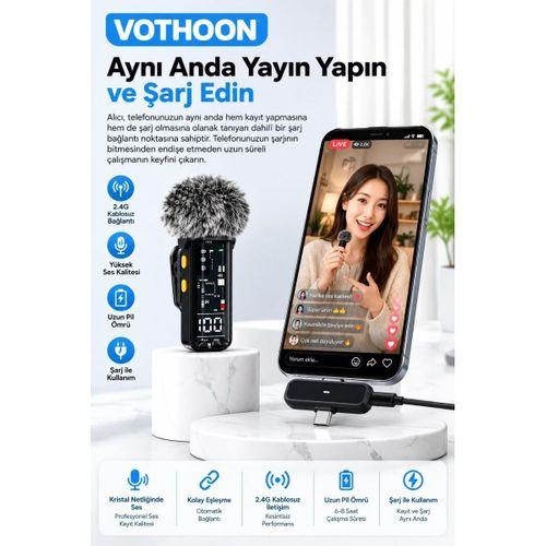 Yüksek Kalite Kablosuz Yaka Mikrofonu – Type-c Lightning Uyumlu Profesyonel Anc Özellikli