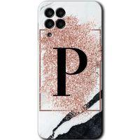MRCİLETİSİM  Samsung Galaxy M33 Kılıf Kapak - Pembe Mermer Desenli P Harfi +Hayalet Ekran Yandan Gözükmez