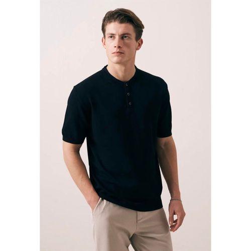 Dogen Hakim Yaka Düğmeli Kısa Kollu İnce Triko Erkek T-Shirt - Siyah