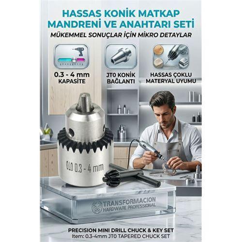 JT0 Konik Mandren Seti | 0.3-4mm Hassas Matkap Ucu Tutucu Anahtarlı 723172