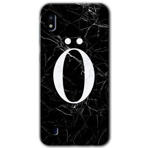 Potkal Hediye Fabrikası Samsung Galaxy A10 Kılıf HD Desen Baskılı Arka Kapak - Siyah Mermer Desenli Ö Harfi