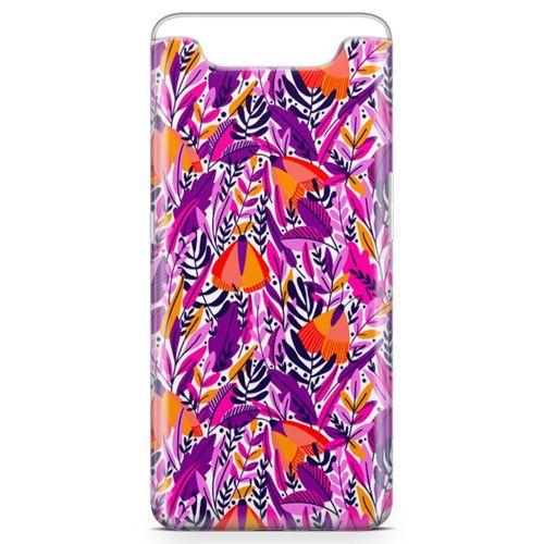 Samsung Galaxy A80 Kılıf Pembe Turuncu Yaz Otları Arka Kapak Koruma Desenli Full Koruyucu