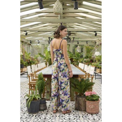 Çiçek Ve Yaprak Desenli İp Askılı Tulum