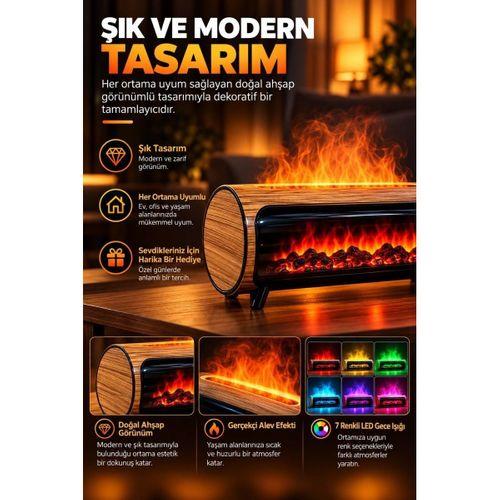 Şömine Görünümlü Hava Nemlendirici 150 Ml 7 Renk Led Işıklı Ultrasonik Hava Nemlendirici Ahşap