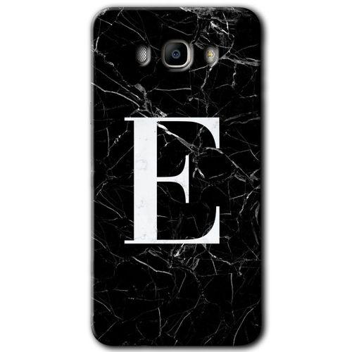 Samsung Galaxy J7 2016 HD Baskılı Kılıf + 9D Tam Ekran Koruyucu - Siyah Mermer Desenli E Harf