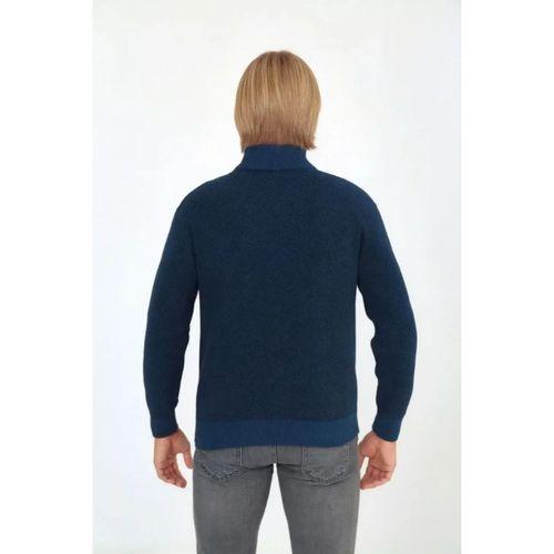 Erkek Fermuarlı Triko Hırka Yüksek Yaka, Cepli, Günlük Şık Rahat Kalıp Triko - Mavi