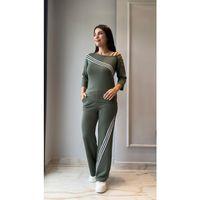 Kadın Uzun Kollu Truvakar Kol Tek Omuz çapraz şerit Detaylı Ribanalı Viskon Iki Iplik Bluz Ve Pantolon Ikili Takım