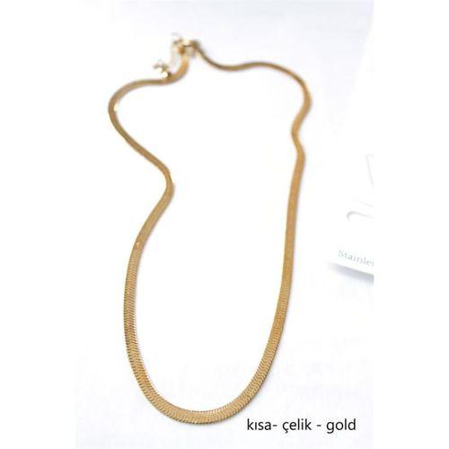 Kısa İtalyan Çelik Kolye-45 CM - Altın