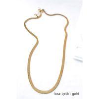 Kısa İtalyan Çelik Kolye-45 CM - Altın