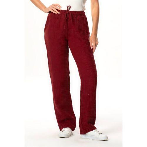 Beli Lastikli Multi Çift Cepli Müslin Kadın/Erkek Unisex Yazlık Pantolon Bordo Brd