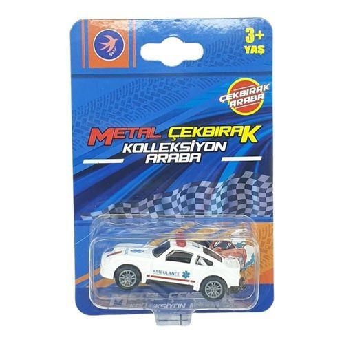 Çek Bırak Metal Küçük Arabalar 8 cm - SH40031 - Beyaz Ambulans Arabası