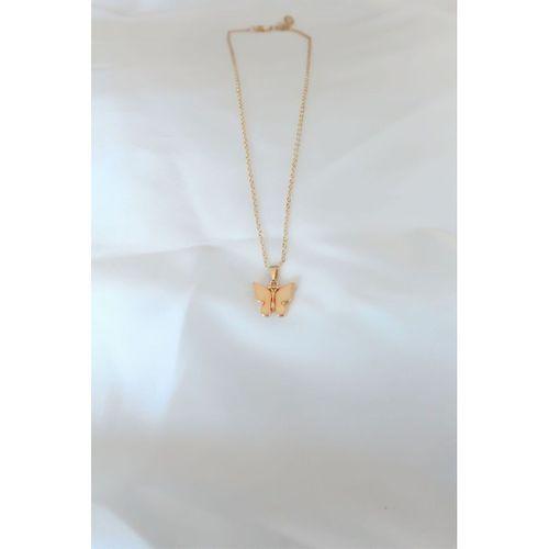 Gold Kaplama Sarı Renk Sedefli Kelebek Kolye