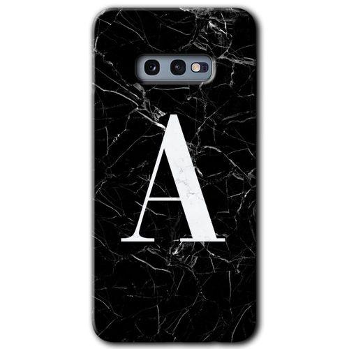 Samsung Galaxy S10e Kılıf Baskılı Kapak - Siyah Mermer Desenli A Harfi + 5D Tam Kaplayan Cam