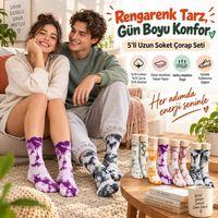 Unisex Batik Desenli Çorap 10'lu Set Renkli Pamuklu Uzun Soket Dikişsiz Nefes Alan Günlük Spor Çorabı
