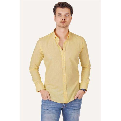 Etikmen Sarı Yaka Düğmeli Keten Slimfit Erkek Gömlek