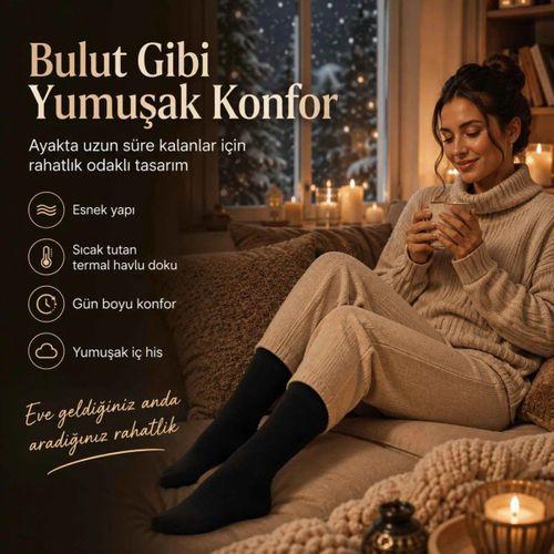 Kadın Siyah Kışlık Termal Uzun Çorap 12'li | Dikişsiz Havlu, Sıcak Tutan, Güçlü Topuk Burun
