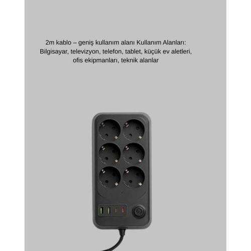 Akım Korumalı 6’lı Priz 2xusb 2xtype-c Çıkış Yüksek Gerilim Koruma Çoklu Priz Çoğaltıcı