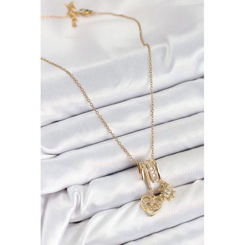 316L Çelik Zirkon Taşlı Sallantılı Kalp Ve Güneş Model Gold Renk Kadın Kolye