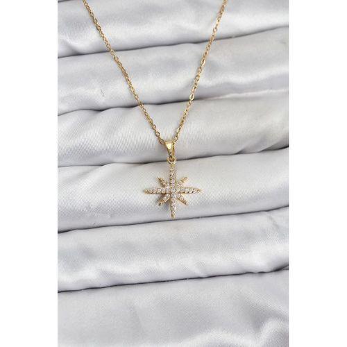 316L Çelik Zincir Gold Renk Kutup Yıldızı Model Zirkon Taşlı Kadın Kolye