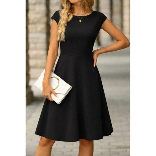 Kadın Yarım Ay Kollu Yakası Acık Kemersiz Midi Ithal Krep Elbise