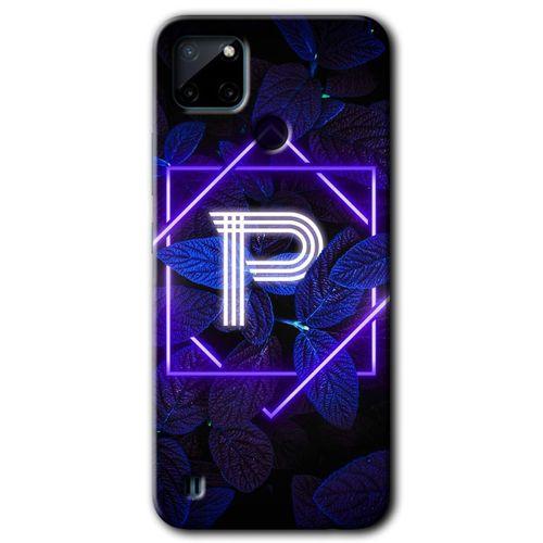 Realme C21 Kılıf Baskılı Arka Kapak - Dark Neon Yaprak P Harfi +Tam Ekran Koruyucu