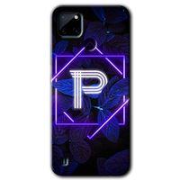 Realme C21 Kılıf Baskılı Arka Kapak - Dark Neon Yaprak P Harfi +Tam Ekran Koruyucu