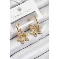 Pirinç Zirkon Taşlı Yıldız Model Gold Renk Kadın Küpe