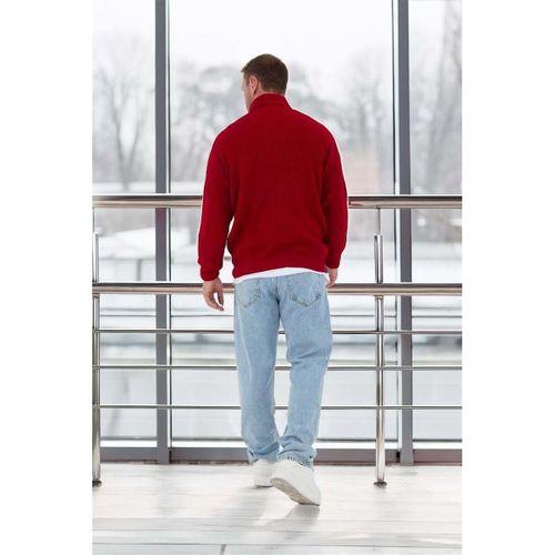 Oversize Selanik Örgü Yarım Fermuar Erkek Triko Kazak - Kırmızı