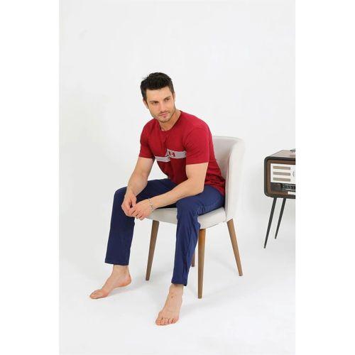 Erkek Pamuk Kısa Kol Pijama Takım Bordo