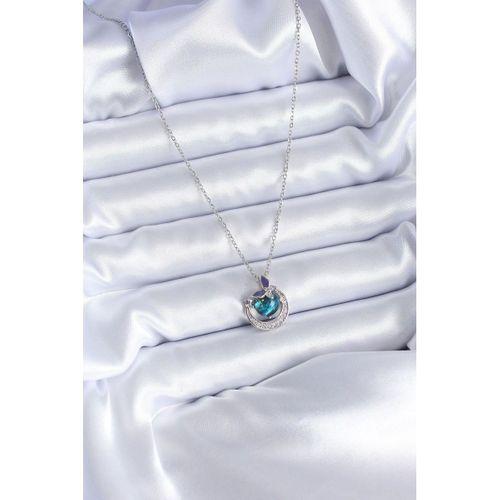 316L Çelik Gümüş Renk Zirkon Taşlı Hilal Gezegen Model Kadın Kolye