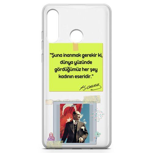Huawei P30 Lite Kılıf Atatürk Caps Kadın Arka Kapak Koruma Desenli Full Koruyucu