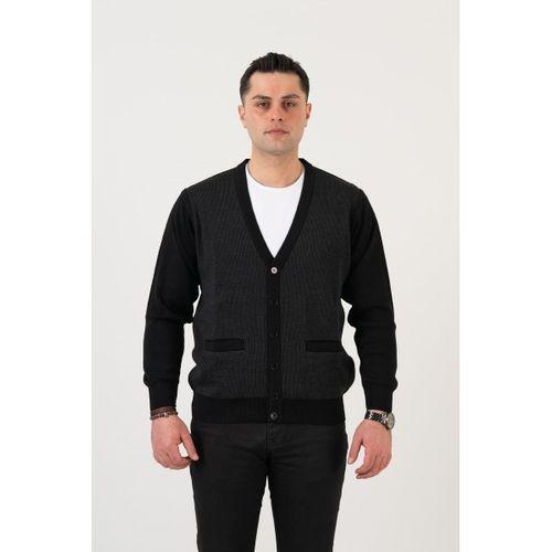 WOOLEN WORLD DÜĞMELİ ÇİFT CEPLİ NOKTA DESENLİ ERKEK TRİKO HIRKA