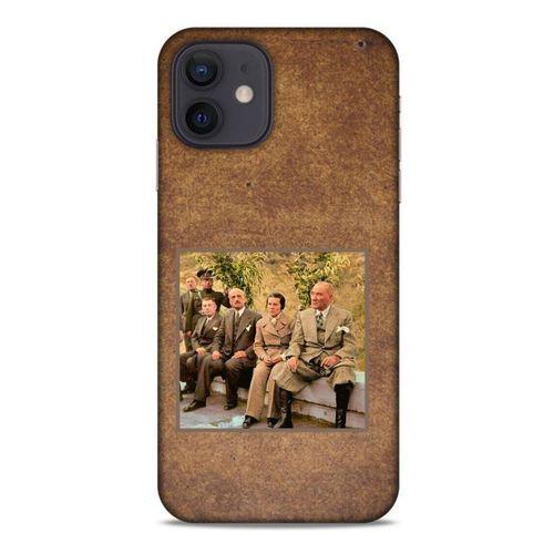 Apple iPhone 12 Kılıf Atatürk (25) Antişok Kapak Kahve Kumlar