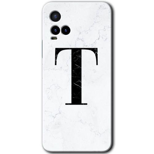 Potkal Hediye Fabrikası Vivo Y33s Kılıf HD Desen Baskılı Arka Kapak - Beyaz Mermer Desenli T Harfi