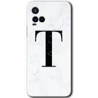 Potkal Hediye Fabrikası Vivo Y33s Kılıf HD Desen Baskılı Arka Kapak - Beyaz Mermer Desenli T Harfi