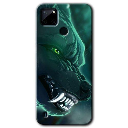 Realme C21 Kılıf HD Desen Baskılı Arka Kapak - Yeşil Kurt + Kırılmaz Cam