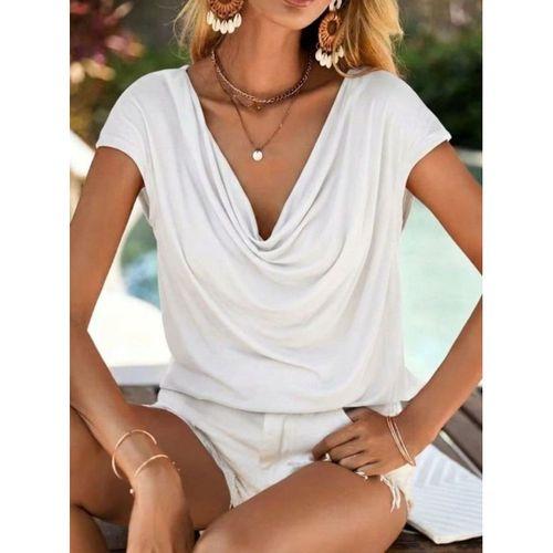 Kadın Kısa Kollu Degaje Yakalı Viskon Bluz