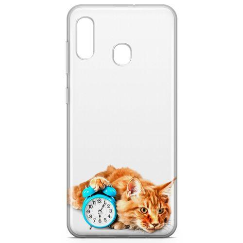 Samsung Galaxy A20 Kılıf Masa Saati Kedi Arka Kapak Koruma Desenli Full Koruyucu
