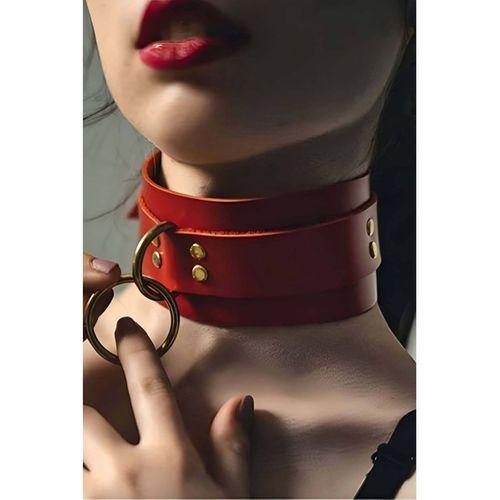 Halka Detaylı Geniş Şerit Şık Deri Choker Tasma