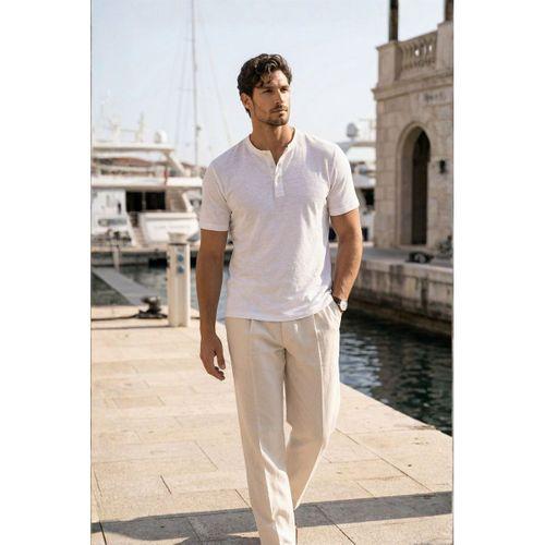 Edgar Regular Fit 3 Düğmeli Pat Flamlı Suprem Kumaş Pis Yaka Erkek T-Shirt - Beyaz