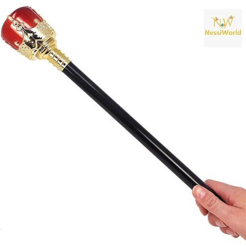 Altın Renk 60 cm Kral Tacı Kraliyet Tacı ve Kırmızı Topuzlu Kral Asası Seti