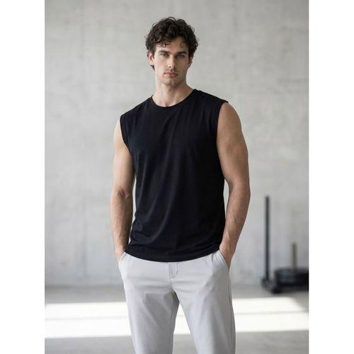 Mantius Oversize Bisiklet Yaka Erkek Atlet Kolsuz T-Shirt - Siyah